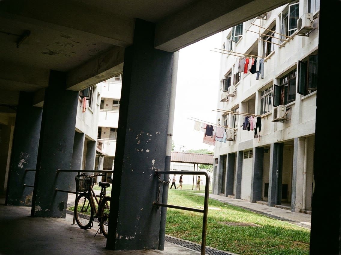 A block of HDB flats seen from the void deck